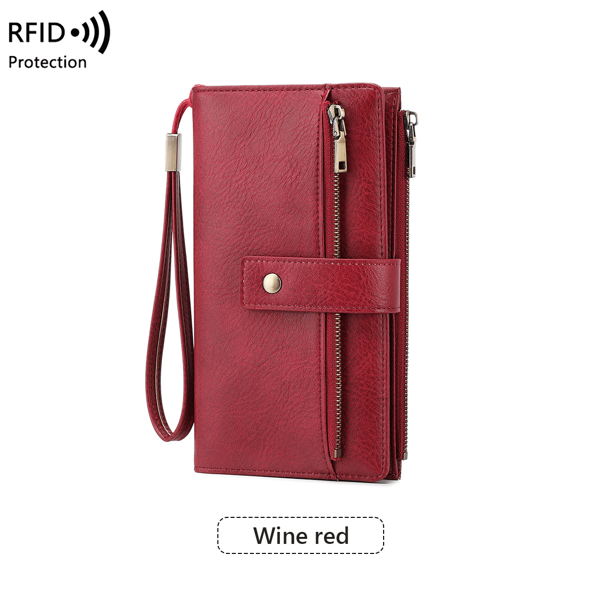 Women's long wallet, stylish clutch, elegant solid color RFID blocking leather wallet