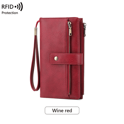 Women's long wallet, stylish clutch, elegant solid color RFID blocking leather wallet