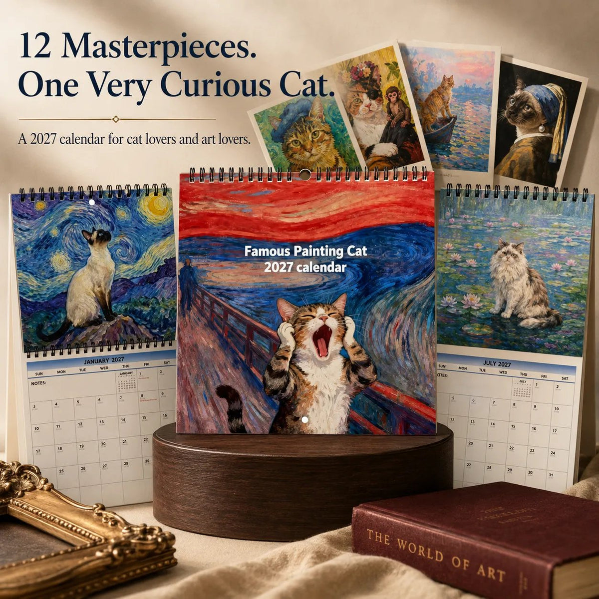 2027 Cat Art Calendar — 12 Masterpieces Reimagined With A Curious Feline Twist