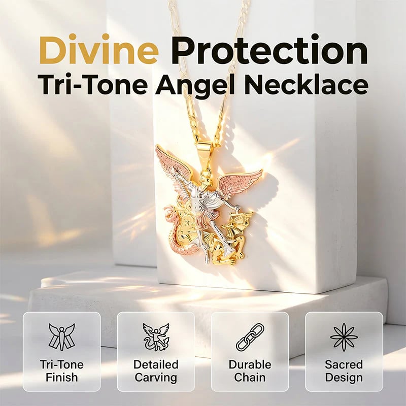 2026 New Arrivals 50% OFFTri-Tone Angel Guardian Pendant Necklace – Elegant & symbolic – Perfect for daily wear or gifting – delicate and meaningful