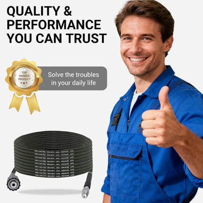 Triple-layer burst-proof hose – PVC & stainless steel. Perfect for heavy-duty cleaning!