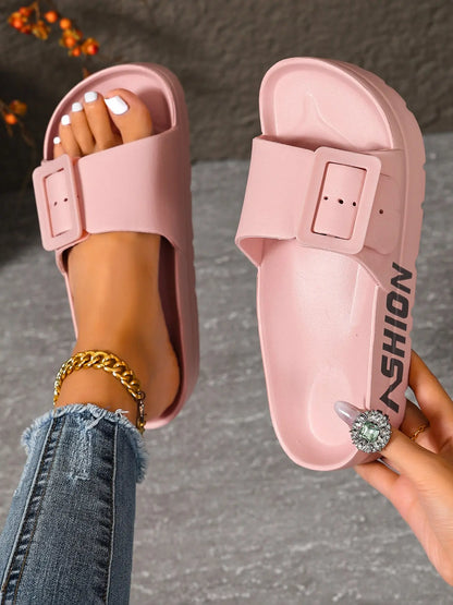 Women's Slides – Chunky Sole, Adjustable Strap, Cushioned