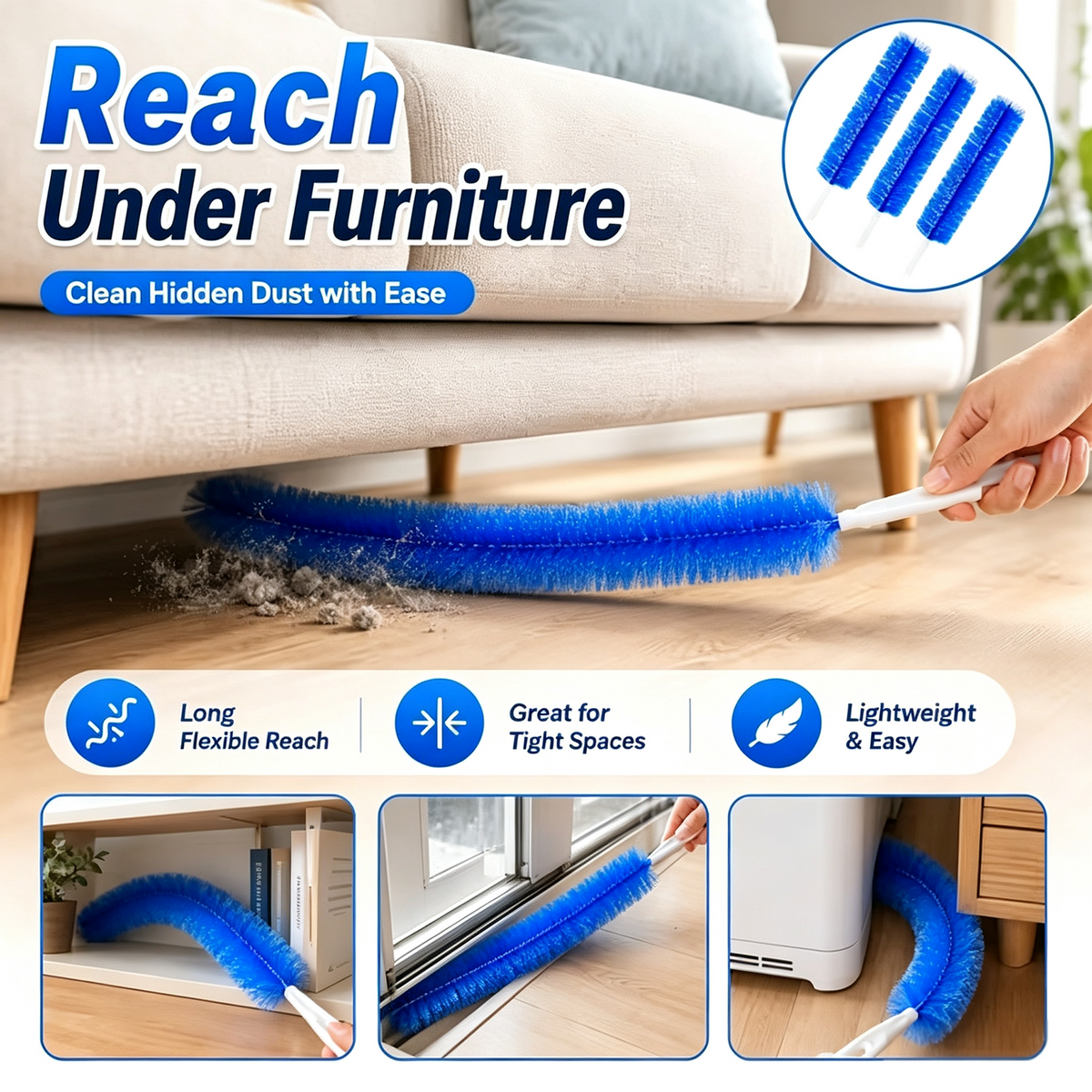 2 Counts Bendable Microfiber Head,Reusable Dust Remover