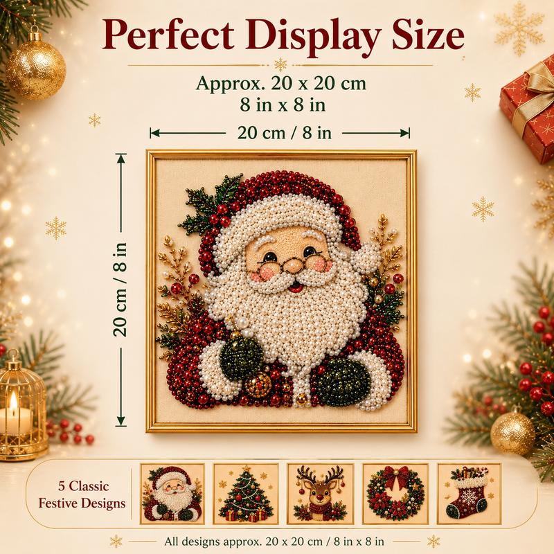 Frameless 3D Beaded Christmas Pearl Diamond Painting, Xmas Wreath Stocking Mosaic Art