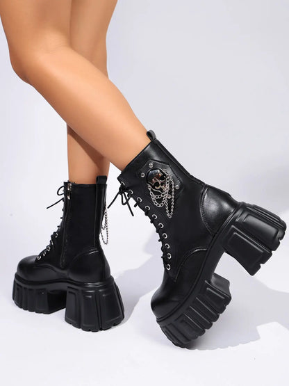 Women's Faux Leather Boots – Chunky Sole