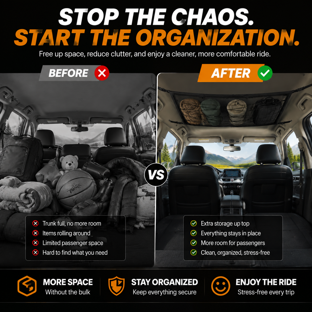 Car Ceiling Cargo Net | Hidden Roof Storage Organizer