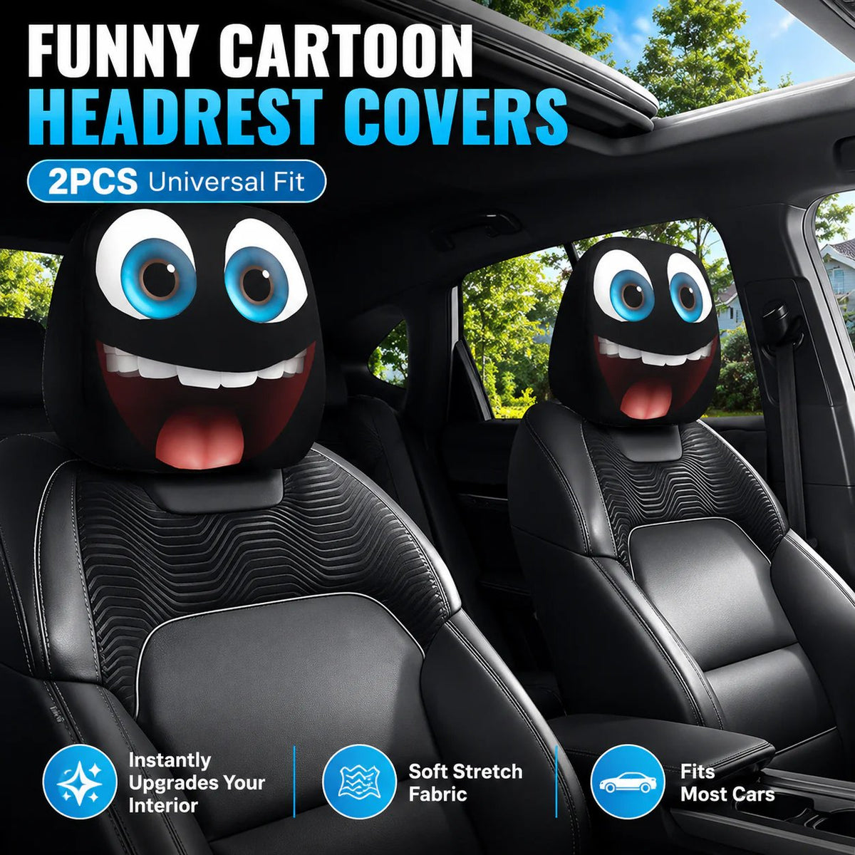 LAST DAY SALE 49% OFF- Funny Cartoon Car Headrest Covers – 2PCS Universal Fit