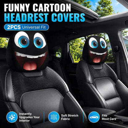 LAST DAY SALE 49% OFF- Funny Cartoon Car Headrest Covers – 2PCS Universal Fit