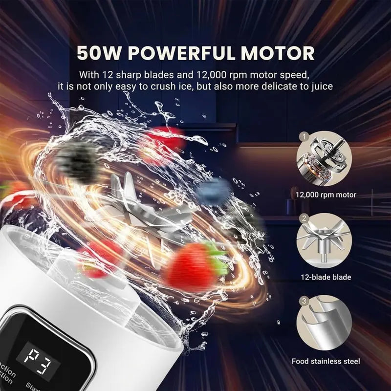 Portable 15.22 Oz USB Rechargeable Personal Blender with LED Display