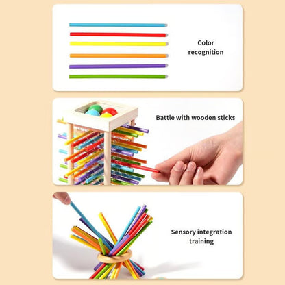 Wooden Stick Game, Colorful Educational Toy for Cognitive Development & Focus Training, Includes Mixed Colors Sticks and one-level Puzzle