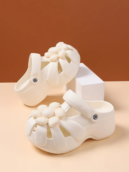 Women's Floral Sandals – Cut-Out, Chunky Sole, Slip-On
