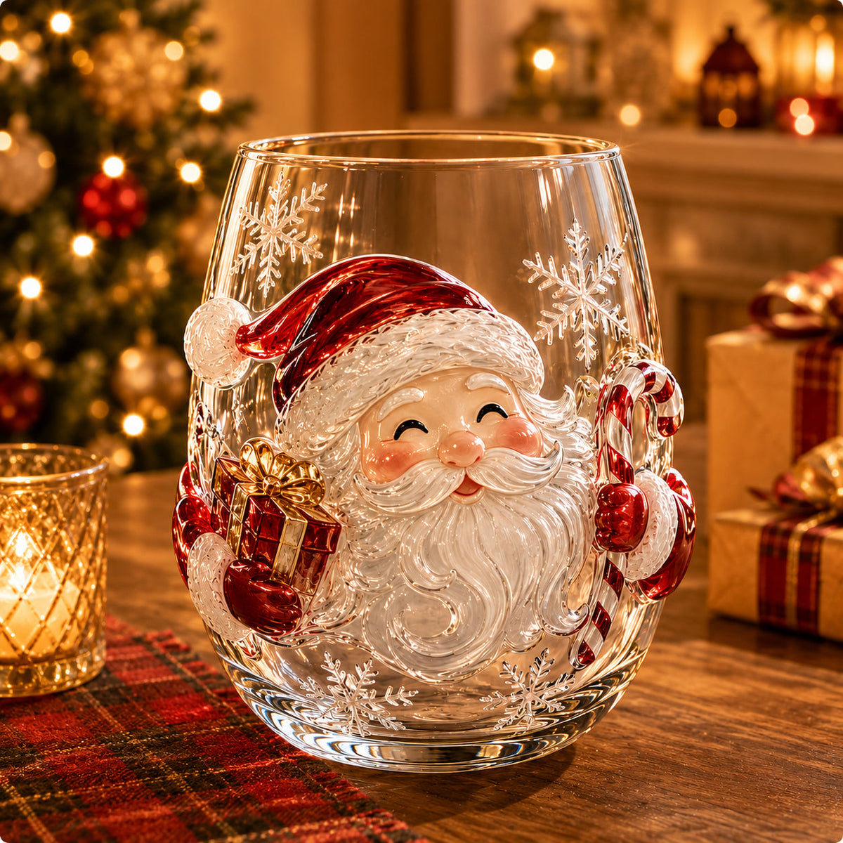 Magical Christmas Glass Cup Collection – Santa, Reindeer, Snowman & Christmas Tree