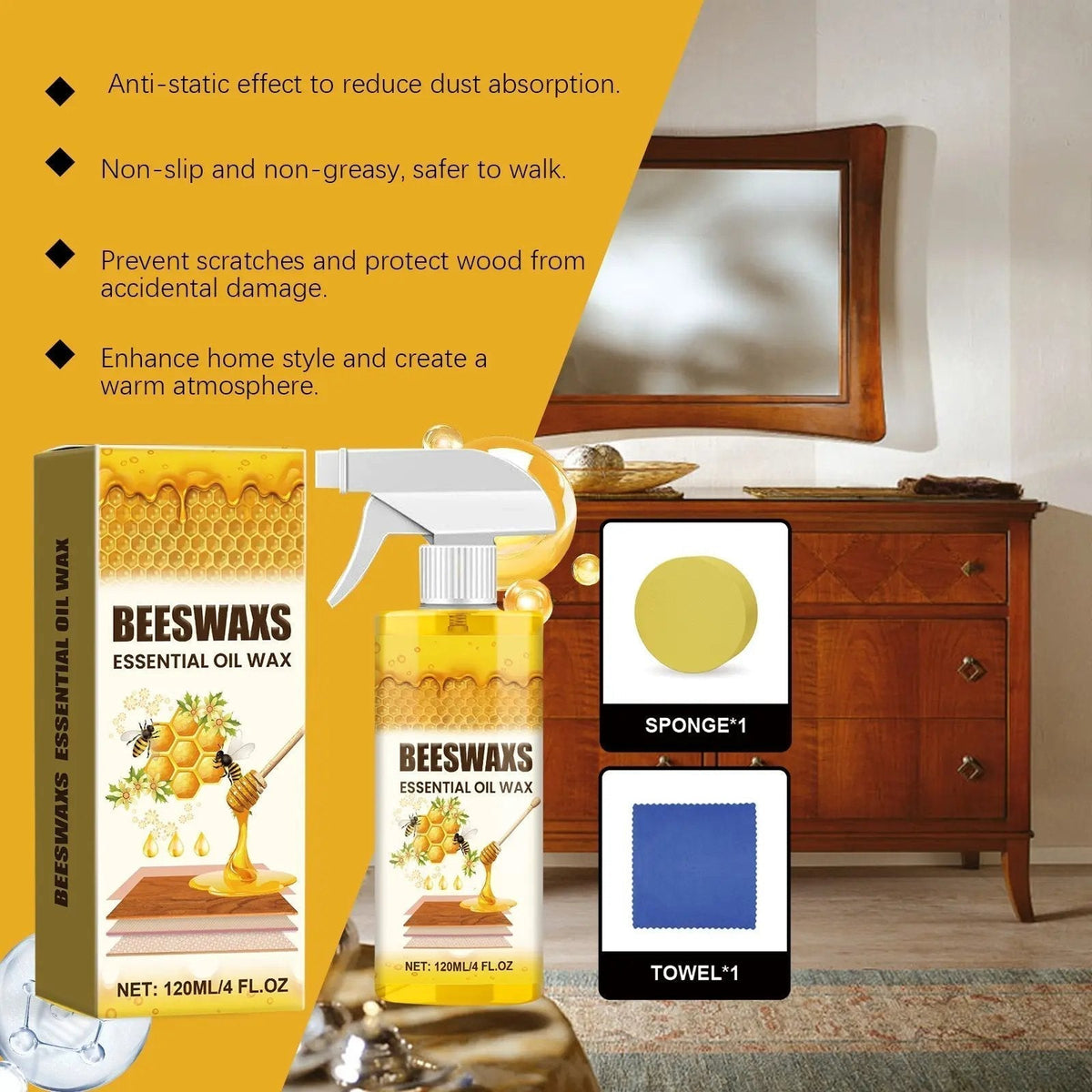 Beeswax Wood Polish Spray – Restore, Protect & Bring Back Natural Wood Shine