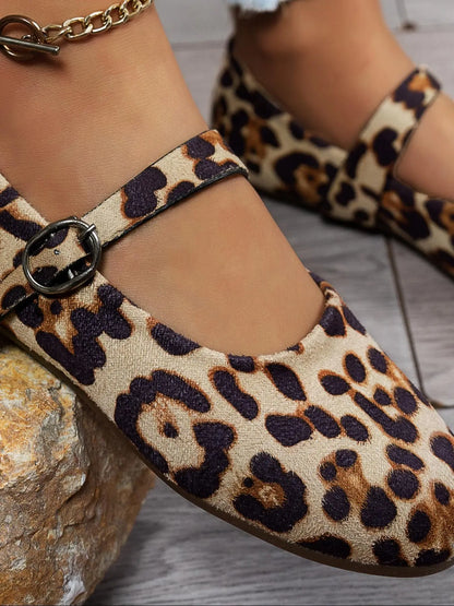Women's Leopard Print Mary Jane Flats – Non-Slip, Breathable