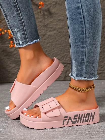 Women's Slides – Chunky Sole, Adjustable Strap, Cushioned
