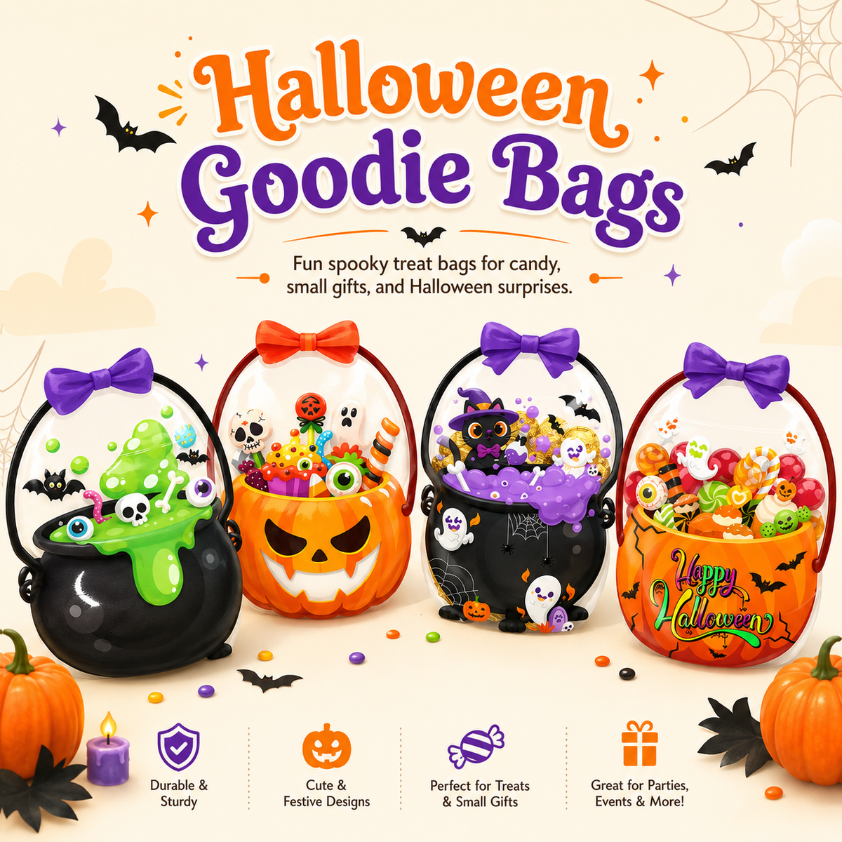 Get Ready for Halloween! Cute & Spooky Resealable Candy Treat Bags