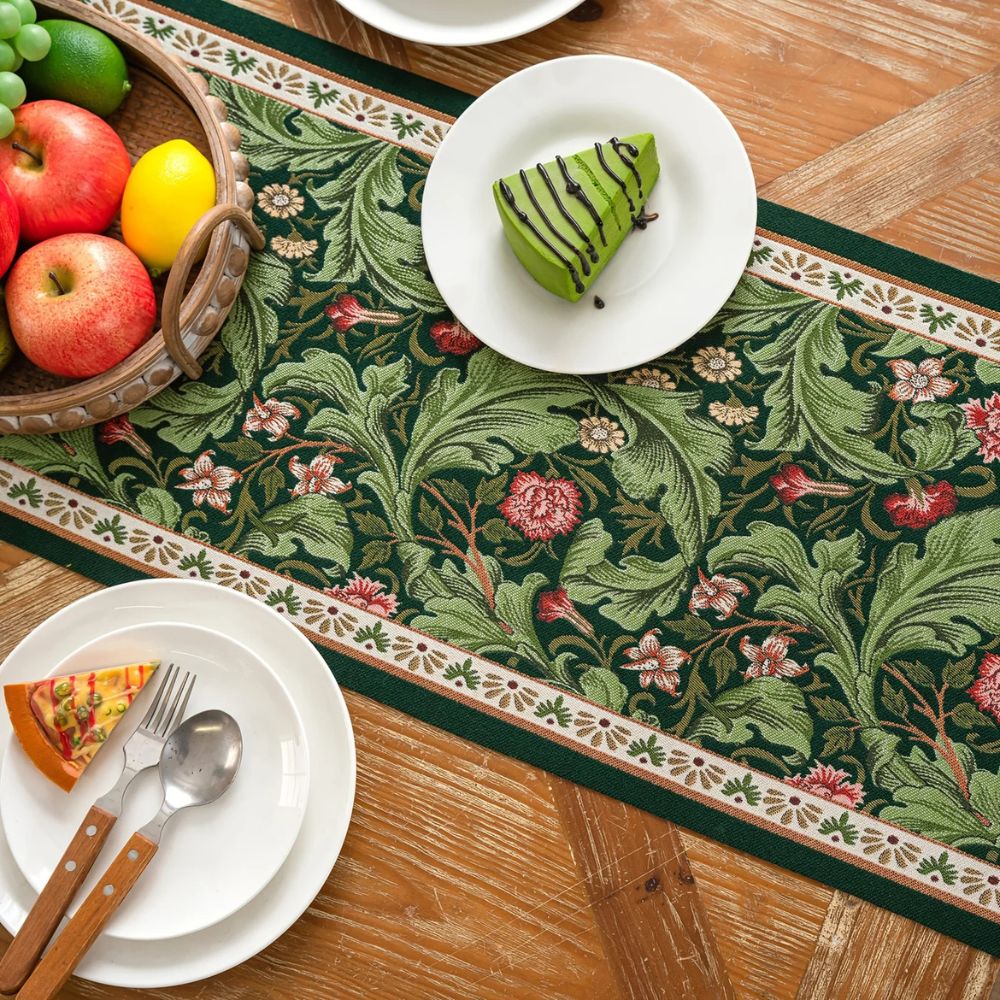 Flora Vine Embroidered Table Runner with Tassels