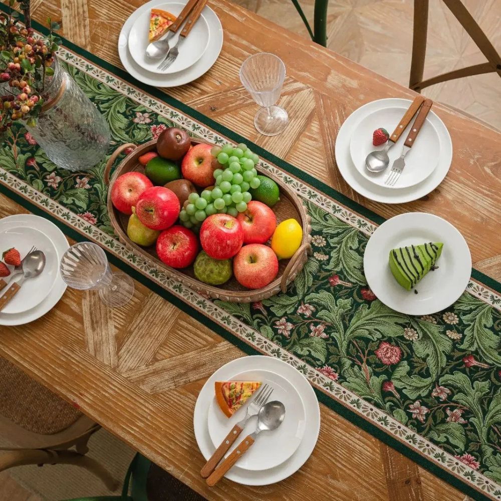 Flora Vine Embroidered Table Runner with Tassels