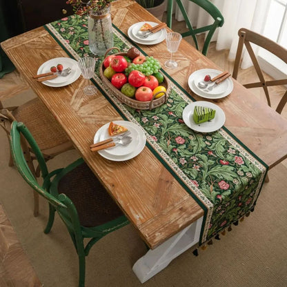 Flora Vine Embroidered Table Runner with Tassels