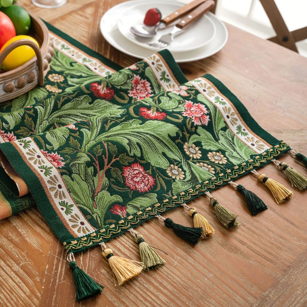 Flora Vine Embroidered Table Runner with Tassels