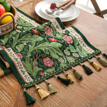 Flora Vine Embroidered Table Runner with Tassels
