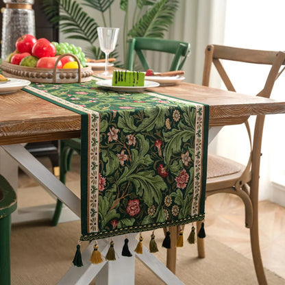 Flora Vine Embroidered Table Runner with Tassels