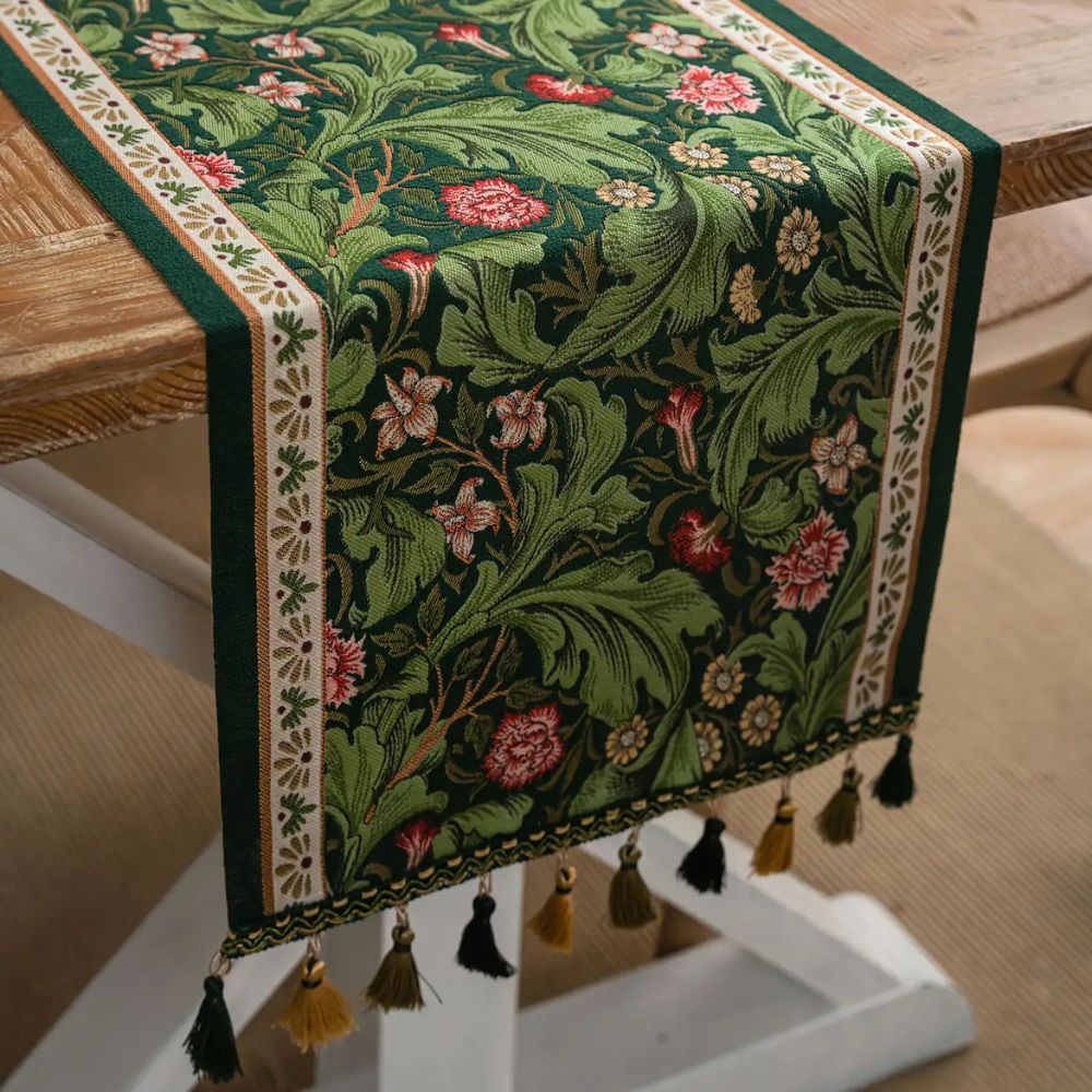 Flora Vine Embroidered Table Runner with Tassels
