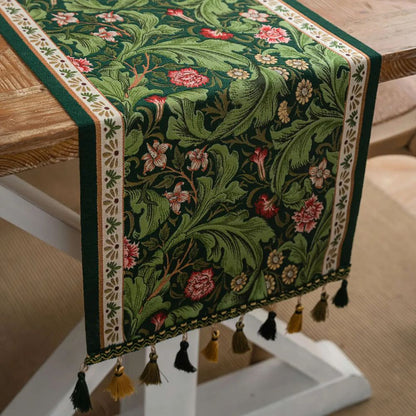 Flora Vine Embroidered Table Runner with Tassels