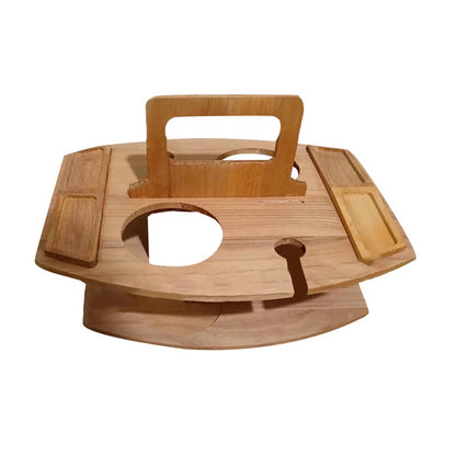 Foldable Wooden Picnic Table for Wine – Round Outdoor Snack Tray with Cup Holders for an Elegant Outdoor Dinner