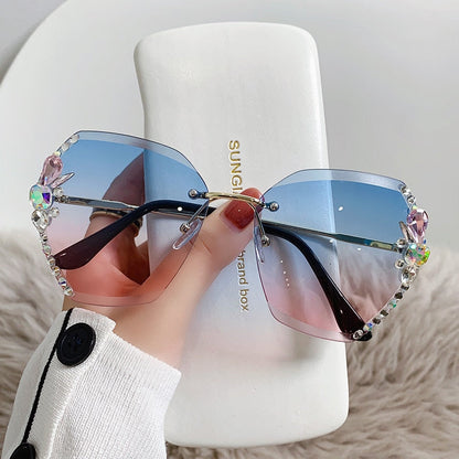 Frameless Gradient Lens Rhinestone Sunglasses