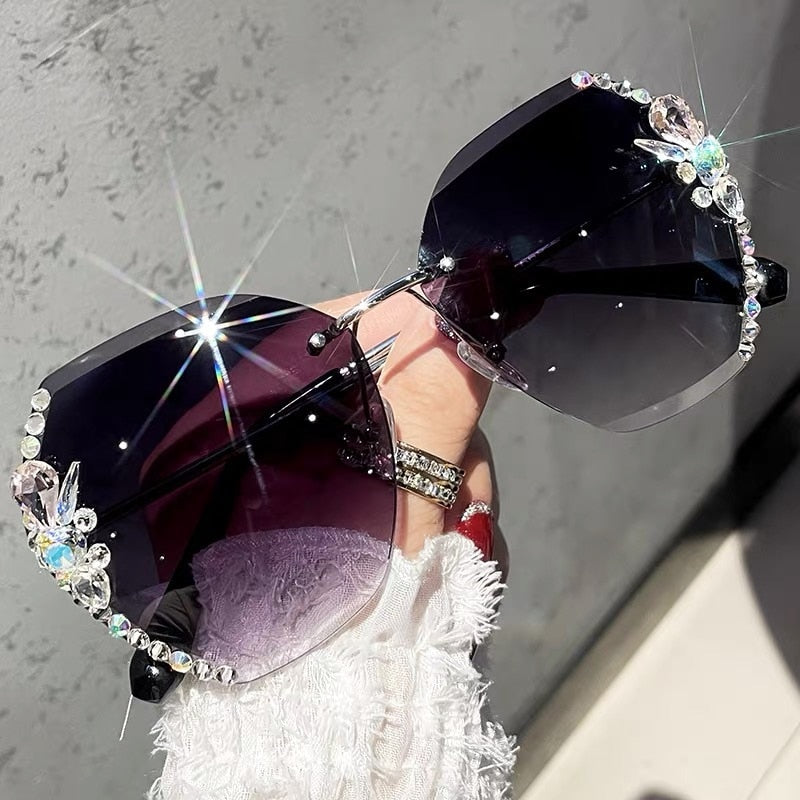 Frameless Gradient Lens Rhinestone Sunglasses