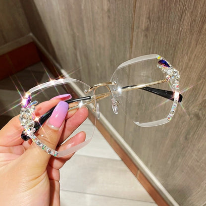 Frameless Gradient Lens Rhinestone Sunglasses