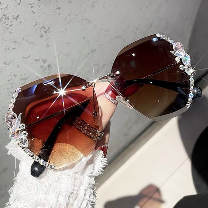 Frameless Gradient Lens Rhinestone Sunglasses