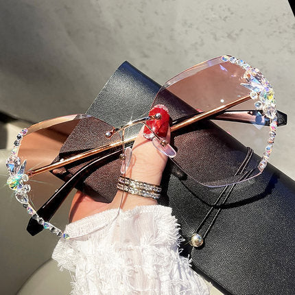 Frameless Gradient Lens Rhinestone Sunglasses