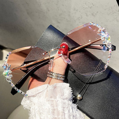 Frameless Gradient Lens Rhinestone Sunglasses