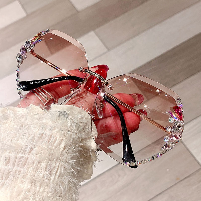 Frameless Gradient Lens Rhinestone Sunglasses