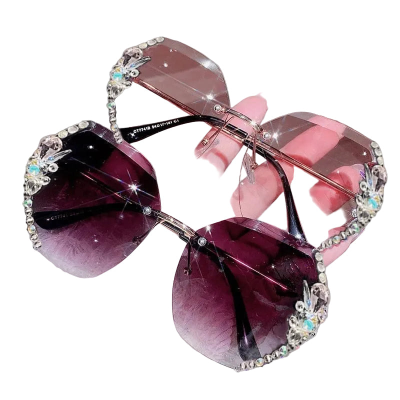 Frameless Gradient Lens Rhinestone Sunglasses