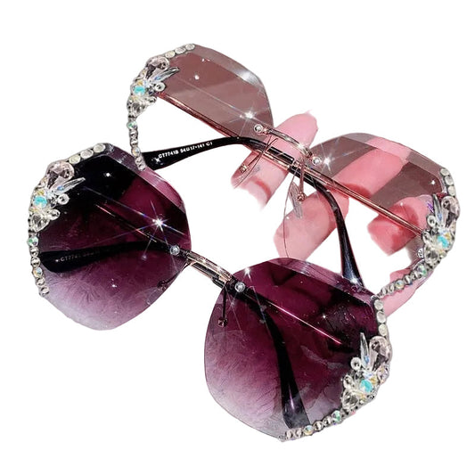 Frameless Gradient Lens Rhinestone Sunglasses