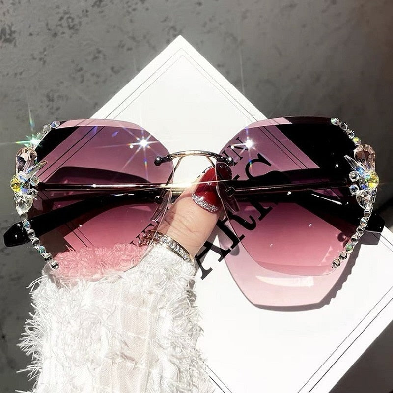 Frameless Gradient Lens Rhinestone Sunglasses