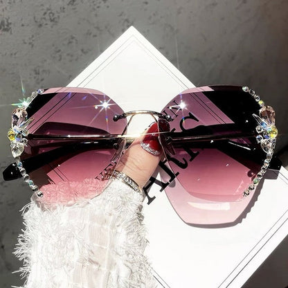 Frameless Gradient Lens Rhinestone Sunglasses