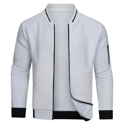 Full-Zip Textured Grid Cardigan