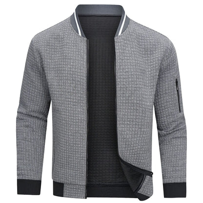 Full-Zip Textured Grid Cardigan