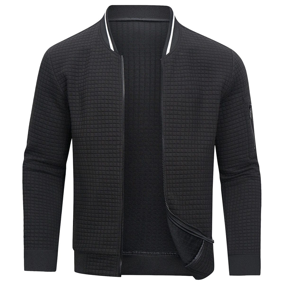 Full-Zip Textured Grid Cardigan