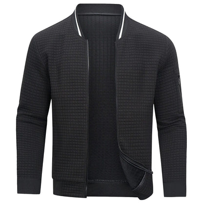 Full-Zip Textured Grid Cardigan