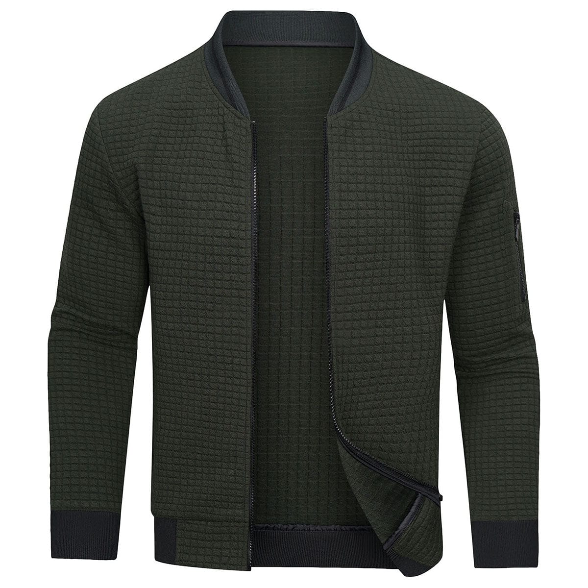 Full-Zip Textured Grid Cardigan