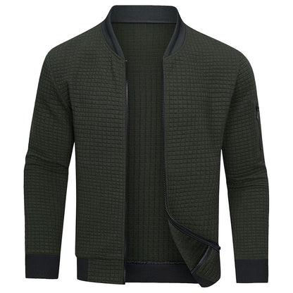 Full-Zip Textured Grid Cardigan
