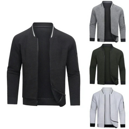 Full-Zip Textured Grid Cardigan