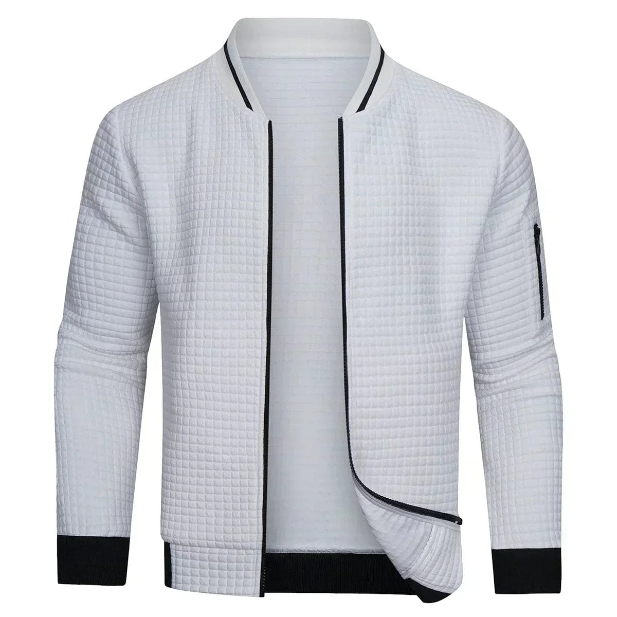 Full-Zip Textured Grid Cardigan