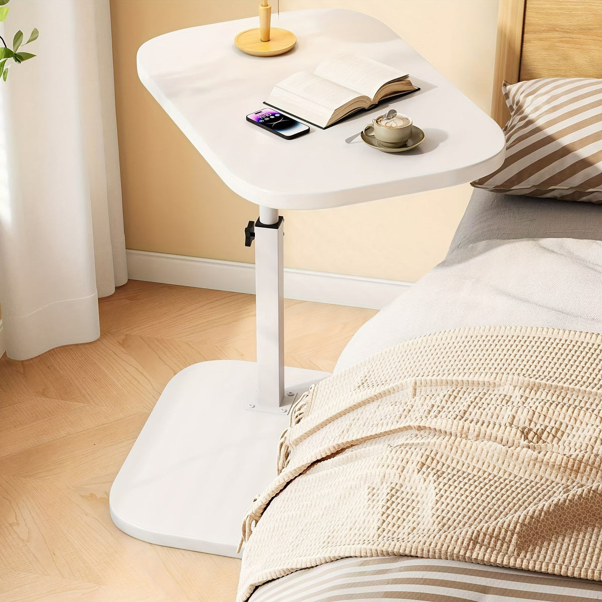 Adjustable Height Side Table with Wood Top