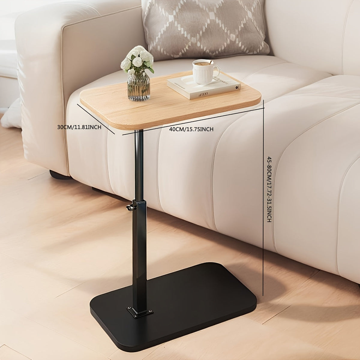 Adjustable Height Side Table with Wood Top